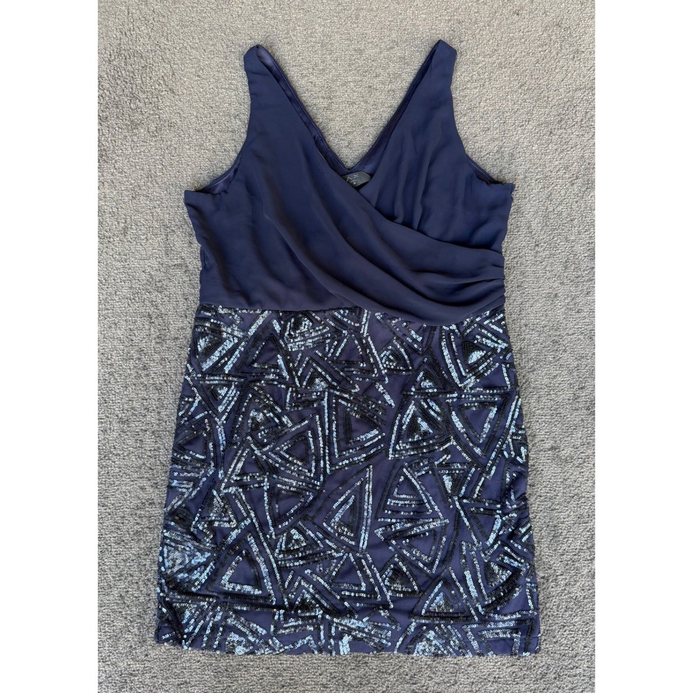 AX Paris Navy Blue Sequin Geometric Wrap Mini Dress Size 18 USA201617